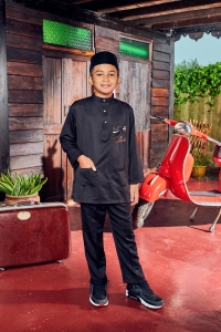 Baju Melayu Batik Kids in Black